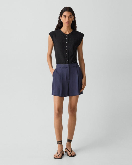 Fluid Pleat Short in Washed Twill