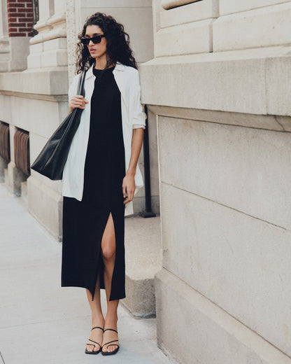 Short-Sleeve Midi Dress in Admiral Crepe