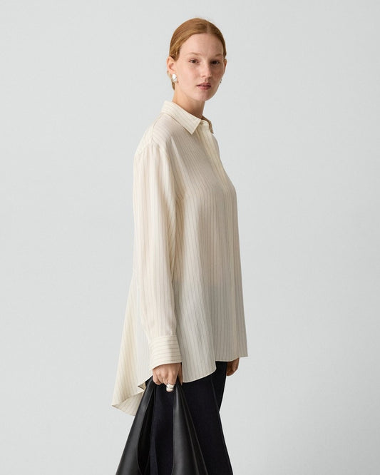 High-Low Flounce Shirt in Washed Stripe