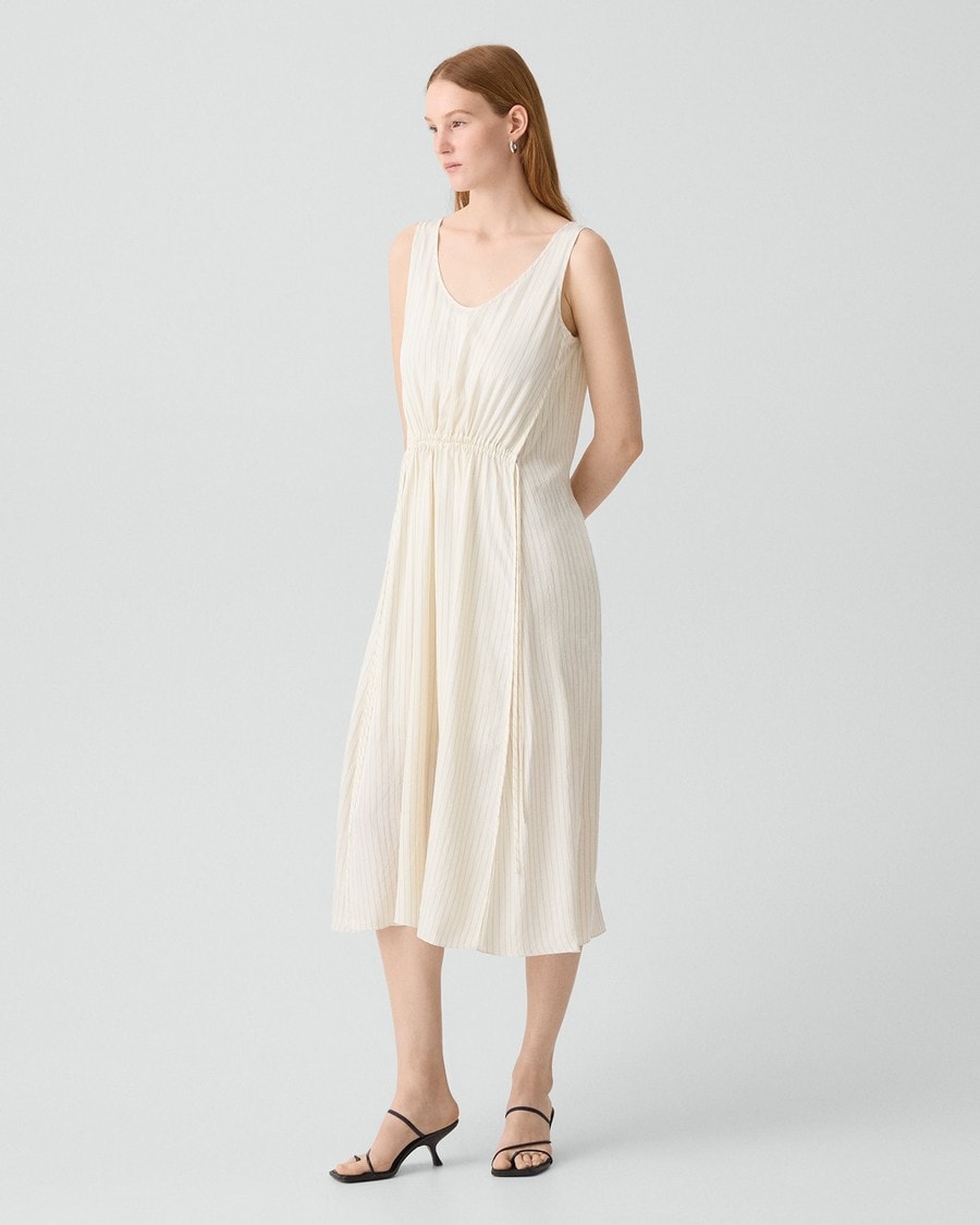 Tie-Waist Tank Dress in Washed Stripe