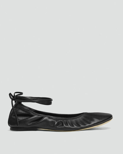 Ruched Ballet Flat in Smooth Leather