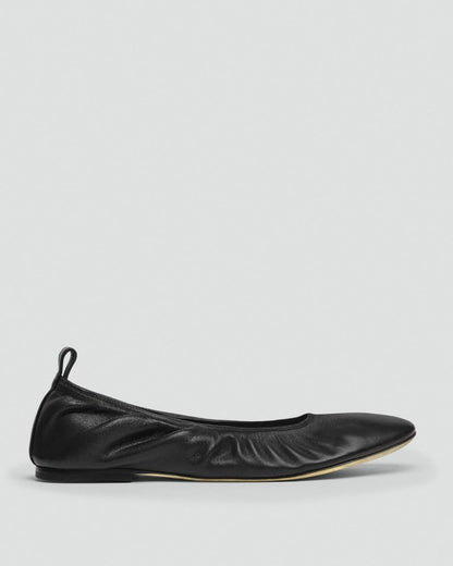 Ruched Ballet Flat in Smooth Leather