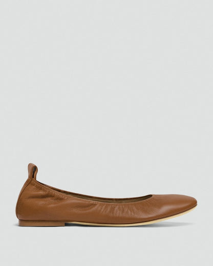 Ruched Ballet Flat in Smooth Leather