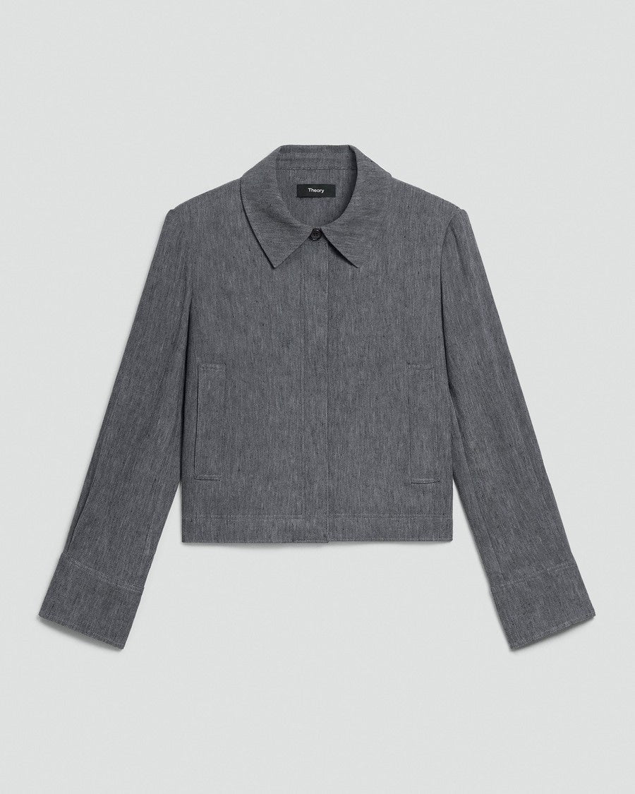 Cropped Shirt Jacket in Fluid Linen