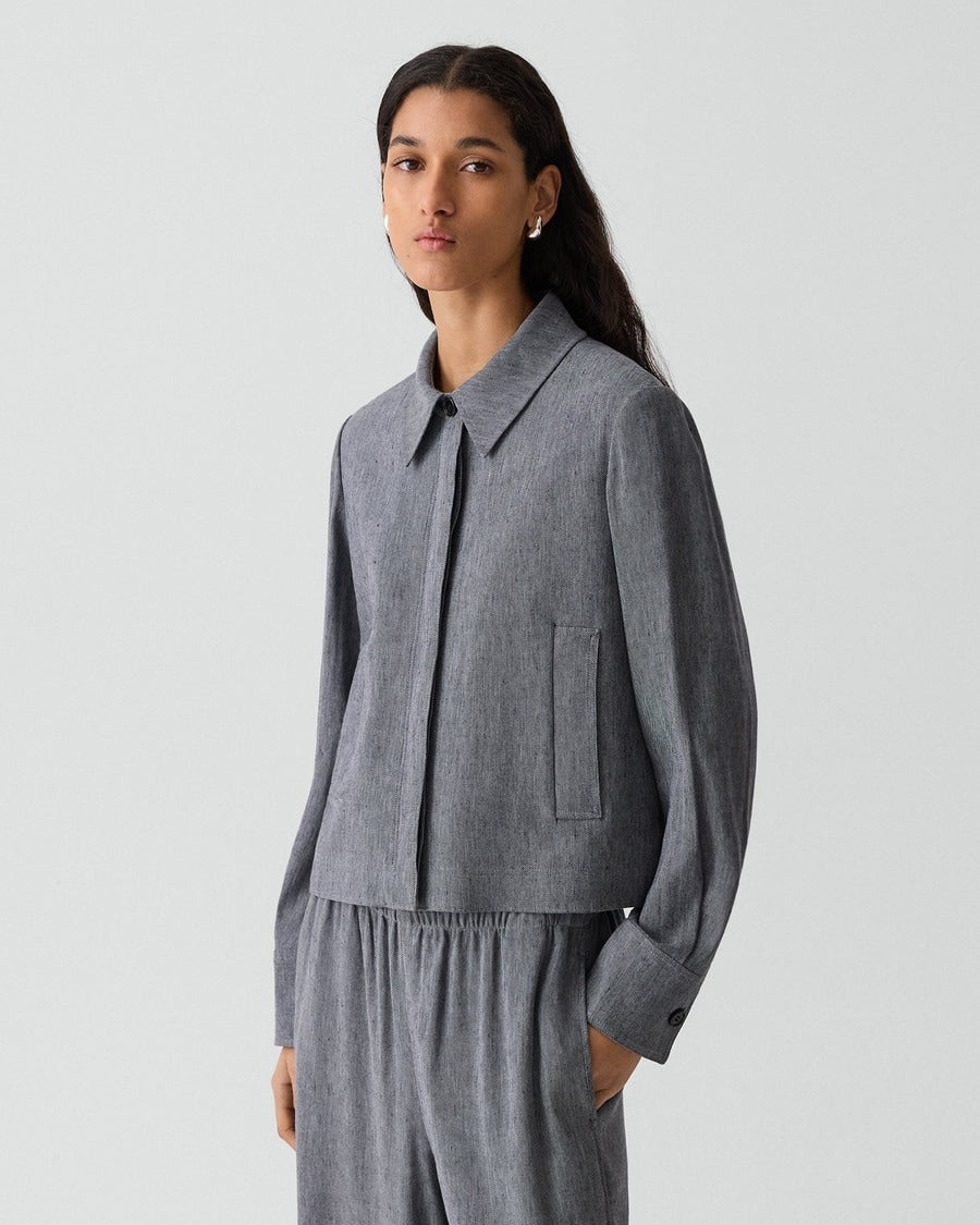 Cropped Shirt Jacket in Fluid Linen