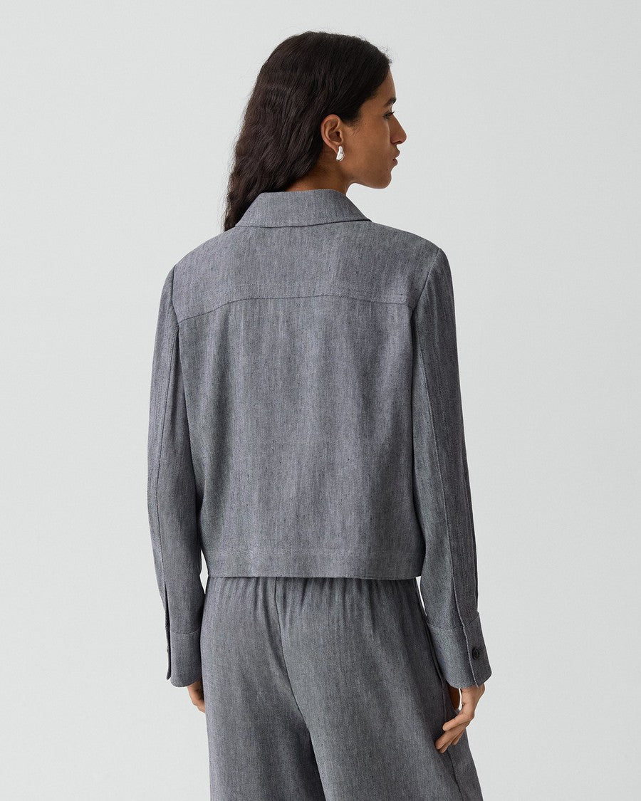 Cropped Shirt Jacket in Fluid Linen