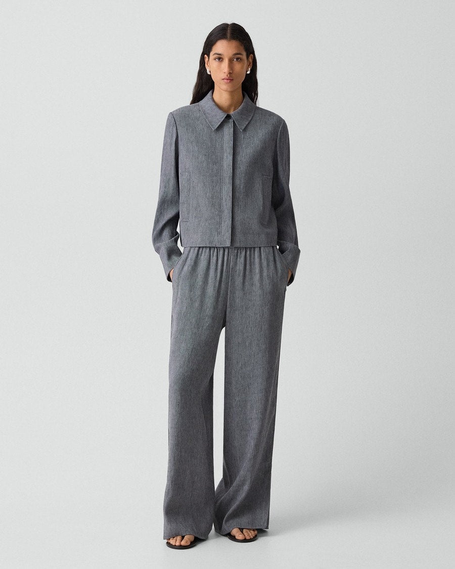 Cropped Shirt Jacket in Fluid Linen