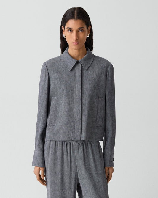 Cropped Shirt Jacket in Fluid Linen