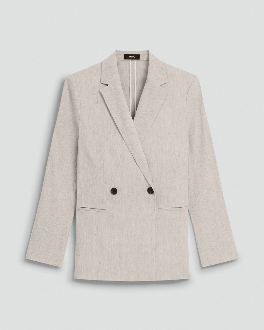 Vented Double-Breasted Blazer in Textured Linen