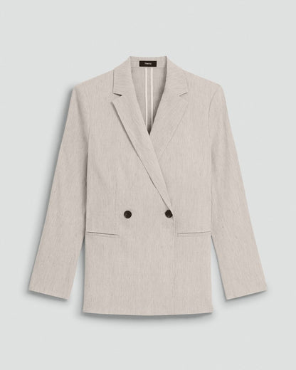 Vented Double-Breasted Blazer in Textured Linen