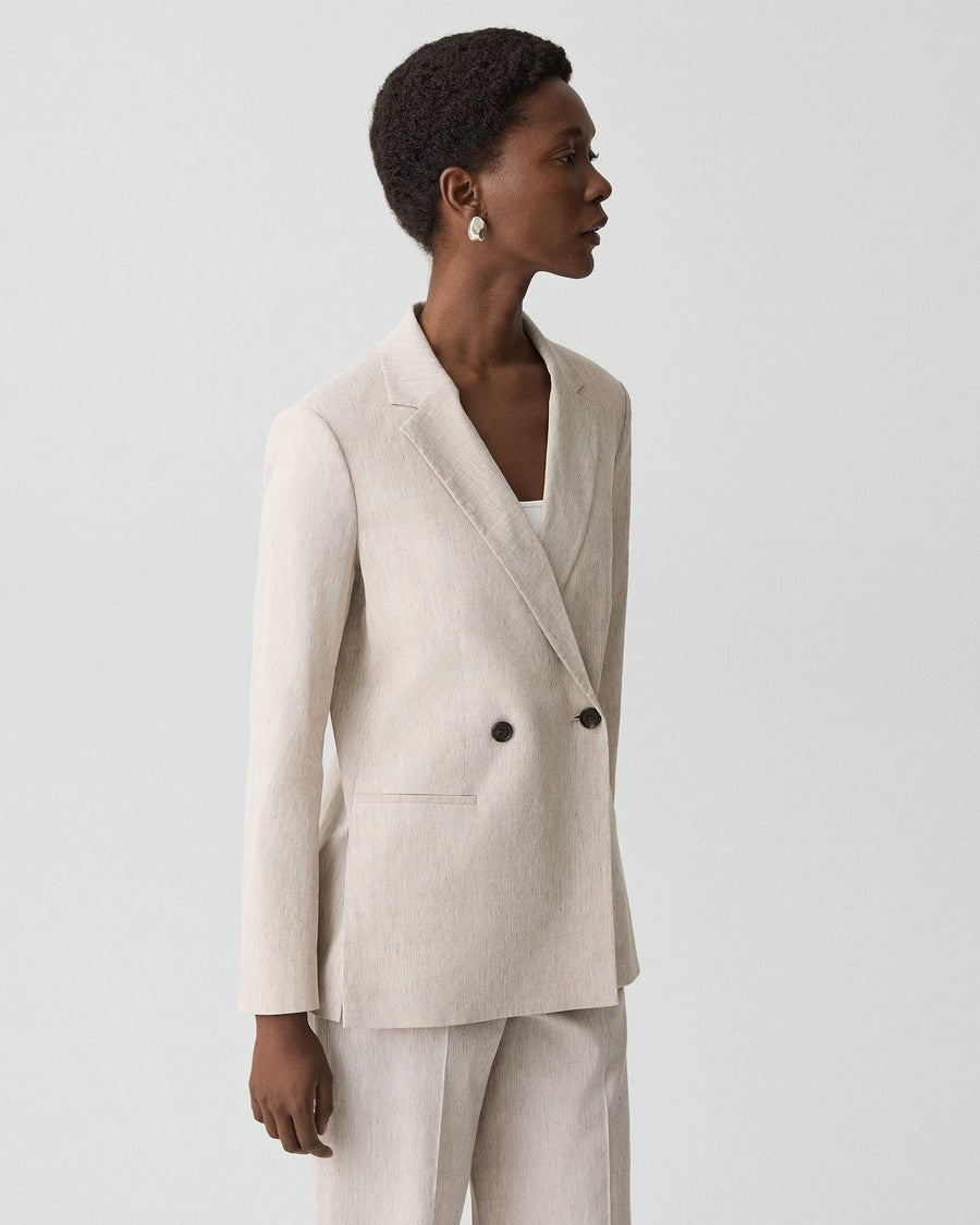 Vented Double-Breasted Blazer in Textured Linen