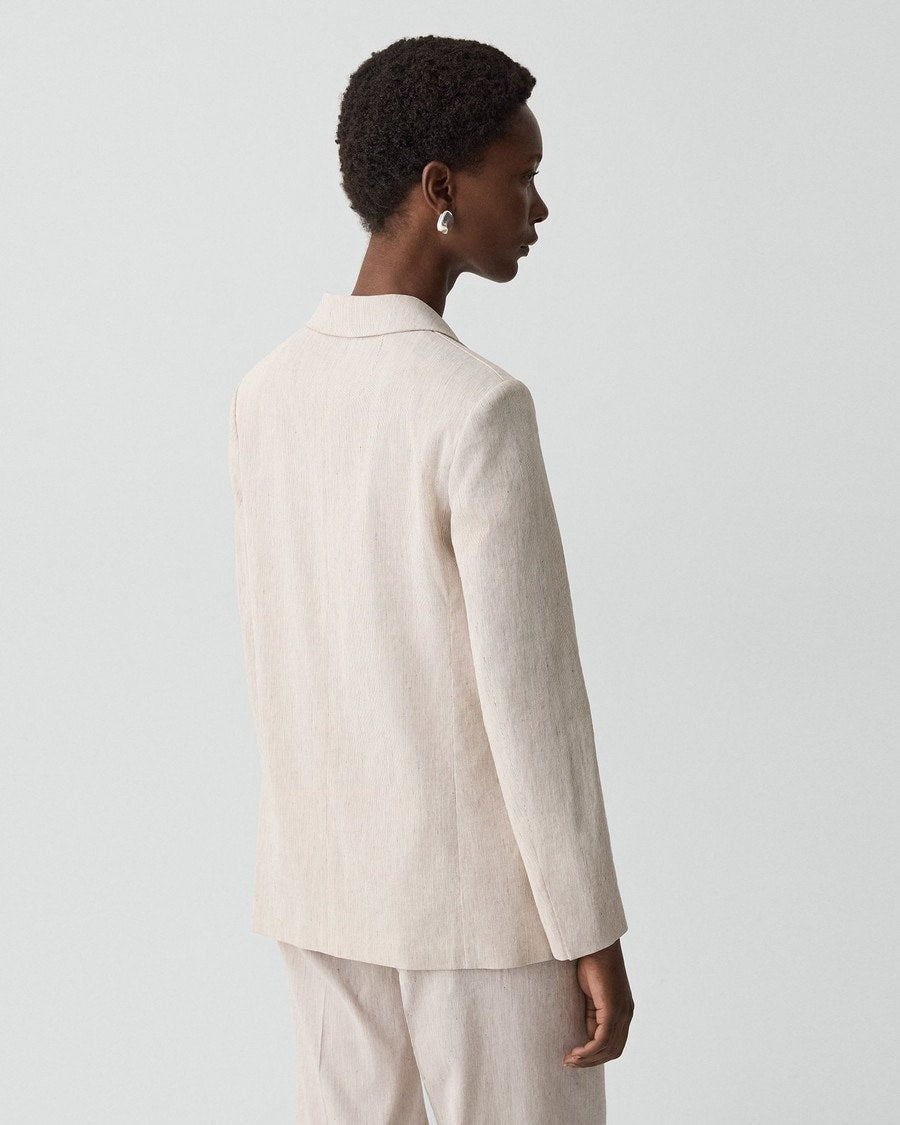 Vented Double-Breasted Blazer in Textured Linen