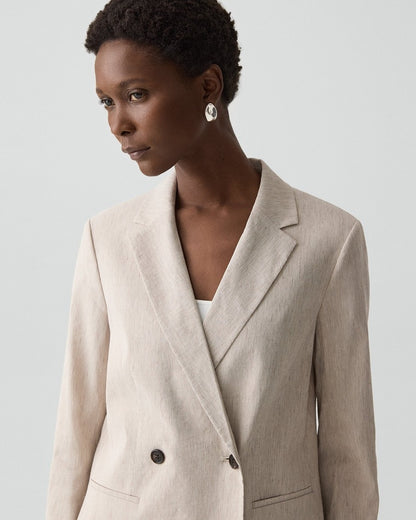 Vented Double-Breasted Blazer in Textured Linen