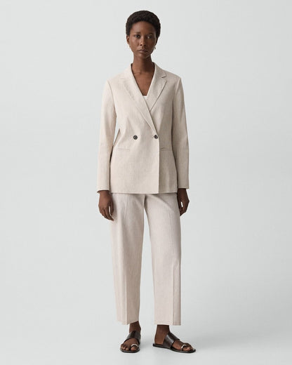 Vented Double-Breasted Blazer in Textured Linen