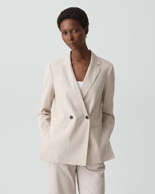 Vented Double-Breasted Blazer in Textured Linen