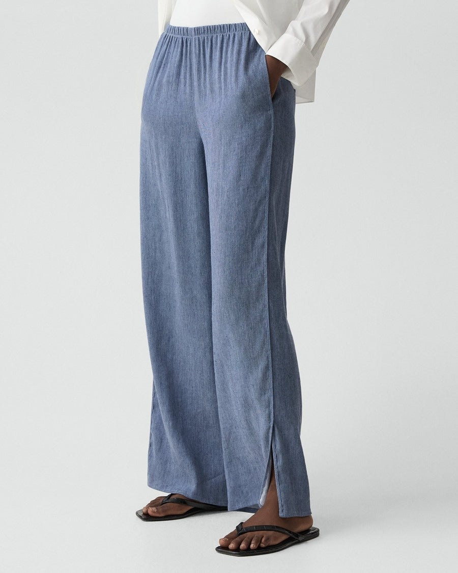Vented Pull-On Pant in Fluid Linen