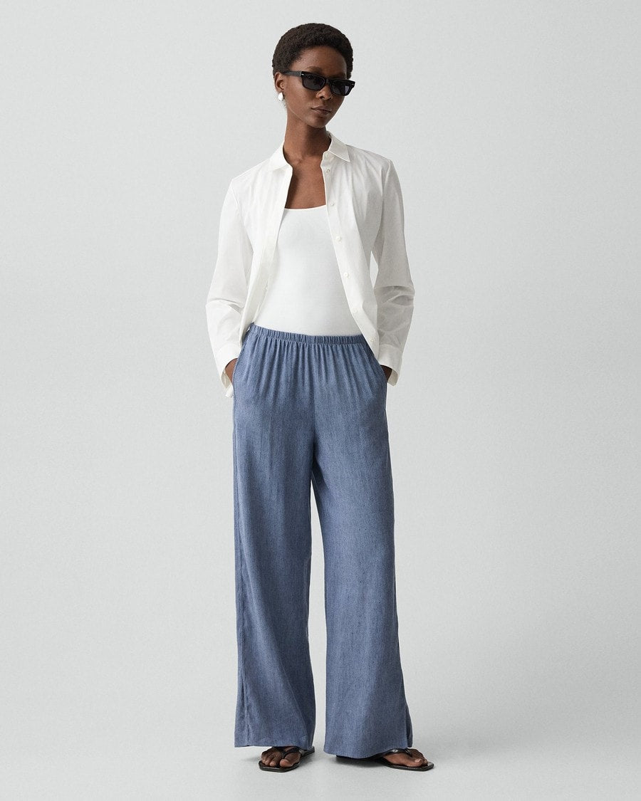 Vented Pull-On Pant in Fluid Linen