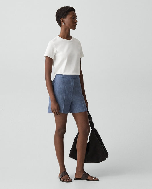 Wide-Leg Pull-On Short in Fluid Linen