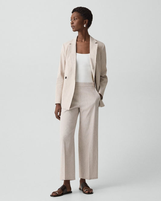 Classic Straight Pull-On Pant in Textured Linen