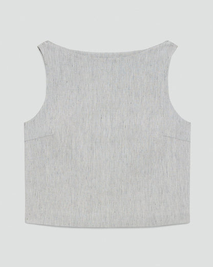 Sleeveless Boatneck Top in Textured Linen