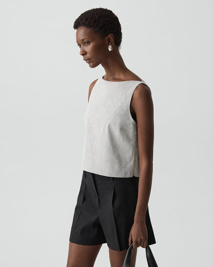 Sleeveless Boatneck Top in Textured Linen