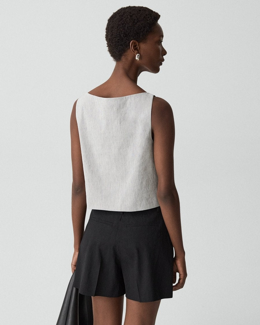 Sleeveless Boatneck Top in Textured Linen