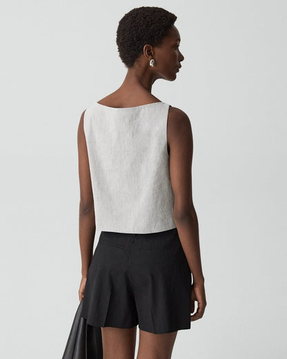 Sleeveless Boatneck Top in Textured Linen