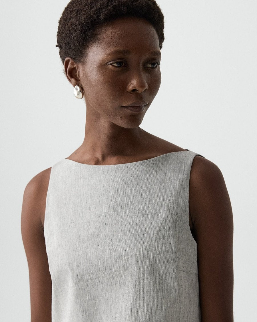 Sleeveless Boatneck Top in Textured Linen
