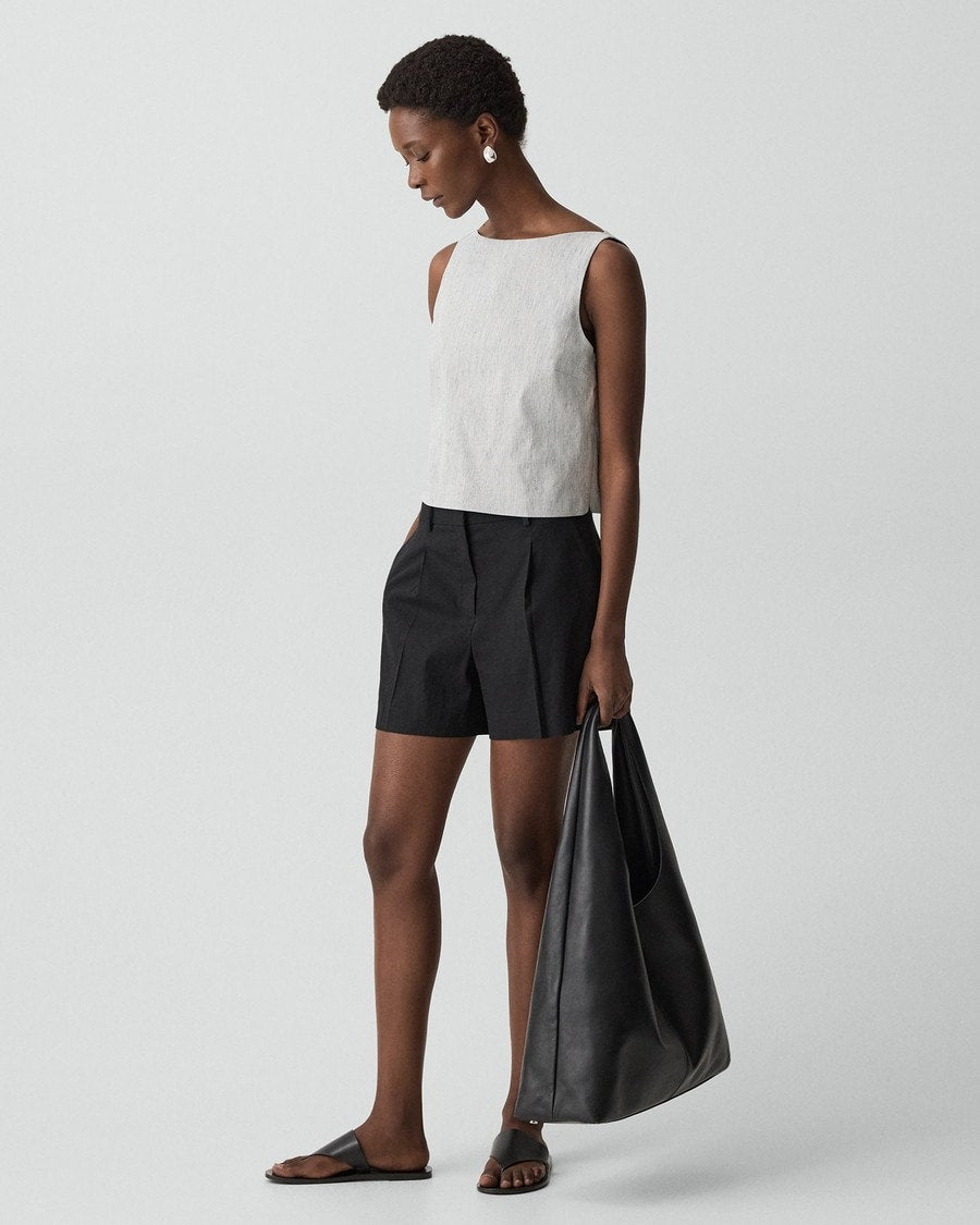 Sleeveless Boatneck Top in Textured Linen