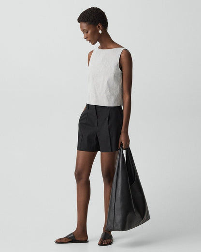 Sleeveless Boatneck Top in Textured Linen