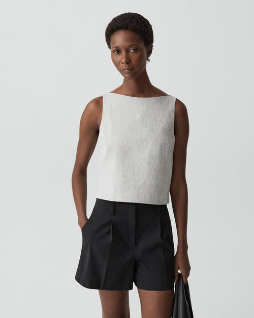 Sleeveless Boatneck Top in Textured Linen