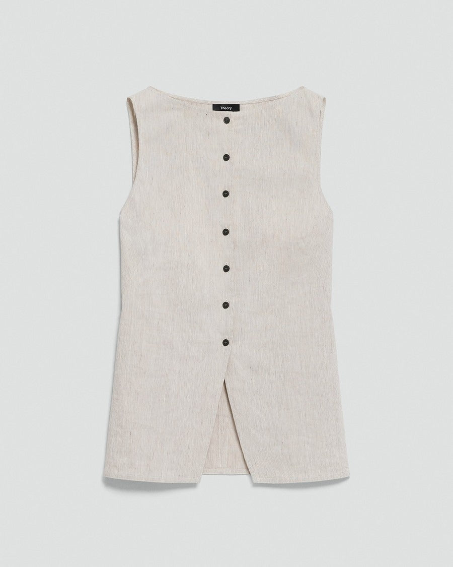 Boatneck Cutaway Top in Textured Linen