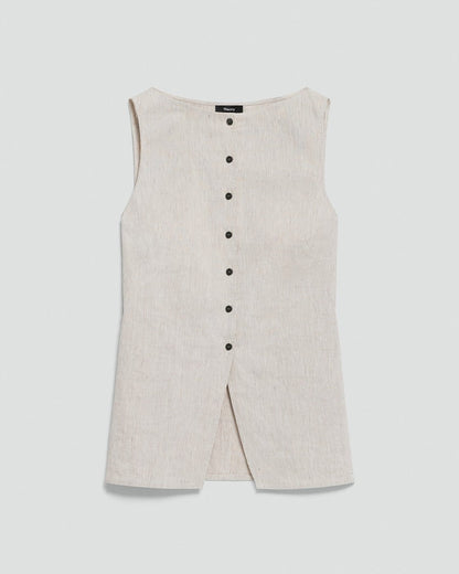 Boatneck Cutaway Top in Textured Linen