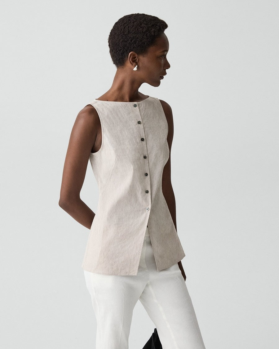 Boatneck Cutaway Top in Textured Linen