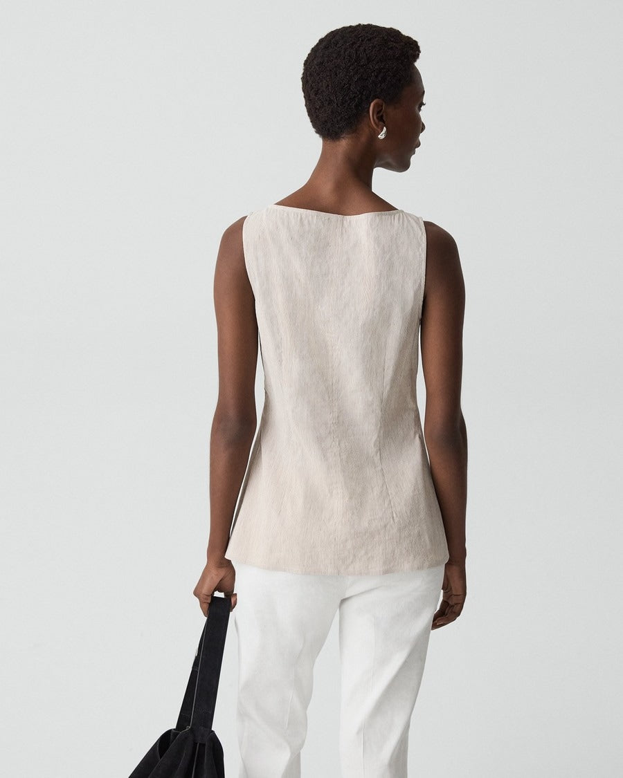 Boatneck Cutaway Top in Textured Linen