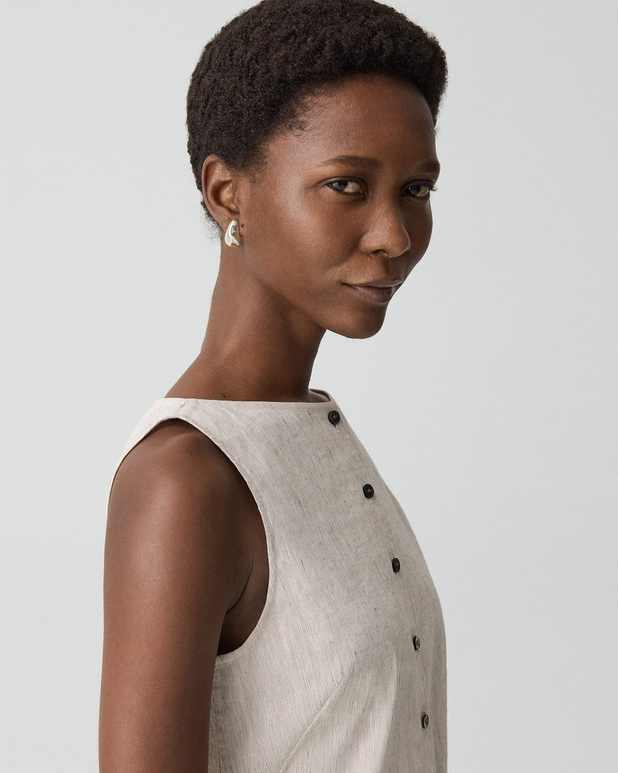 Boatneck Cutaway Top in Textured Linen