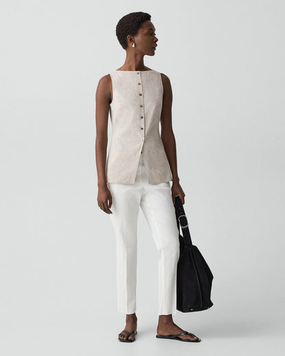 Boatneck Cutaway Top in Textured Linen