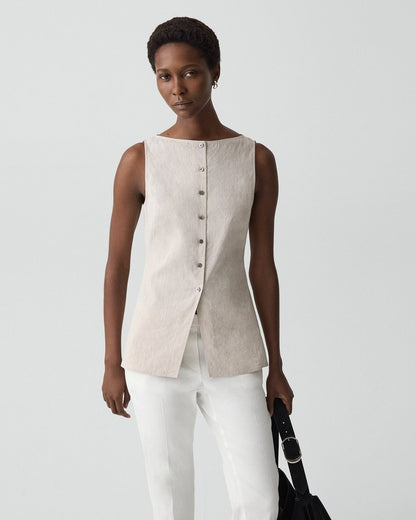 Boatneck Cutaway Top in Textured Linen