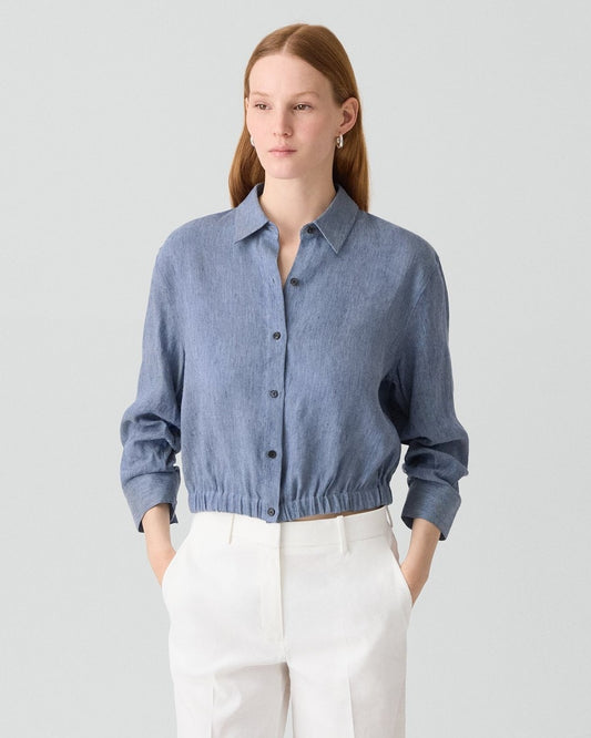Cropped Shirt in Fluid Linen