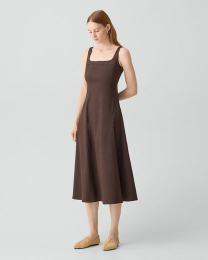 Seamed Square Neck Dress in Good Linen
