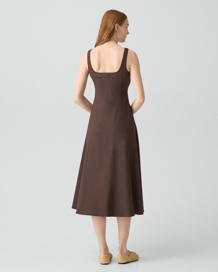 Seamed Square Neck Dress in Good Linen