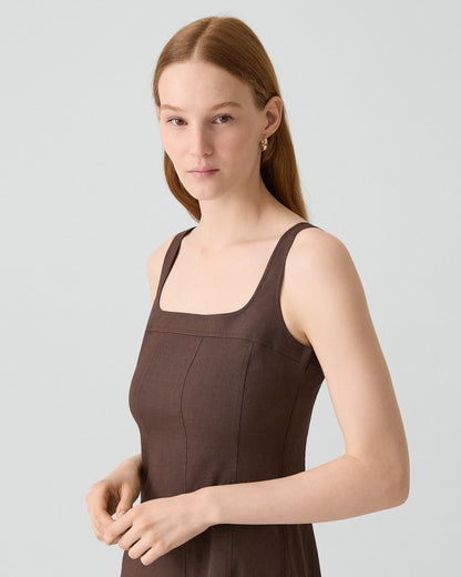 Seamed Square Neck Dress in Good Linen