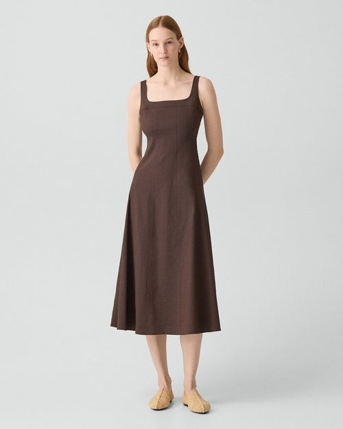 Seamed Square Neck Dress in Good Linen