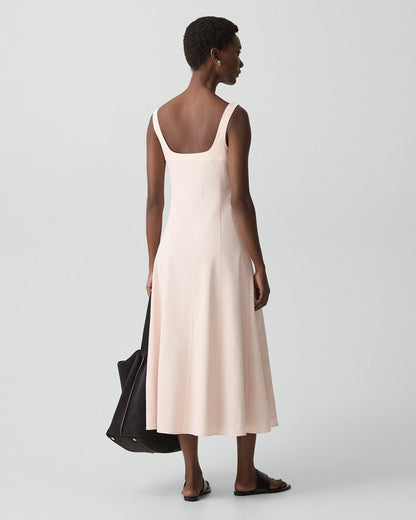 Seamed Square Neck Dress in Good Linen