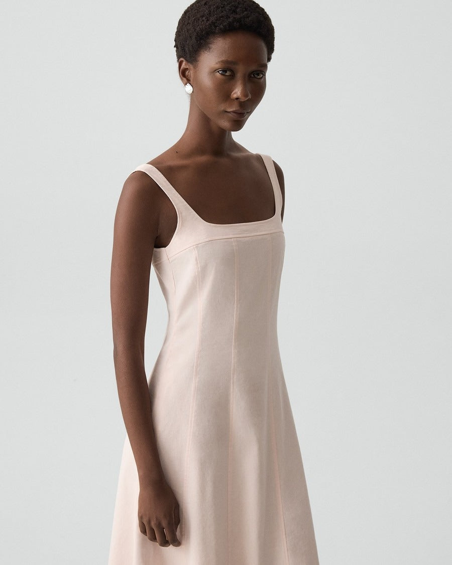 Seamed Square Neck Dress in Good Linen