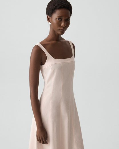 Seamed Square Neck Dress in Good Linen