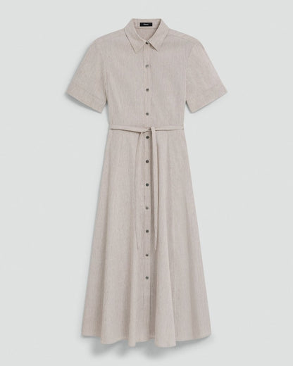 Belted Shirt Dress in Textured Linen
