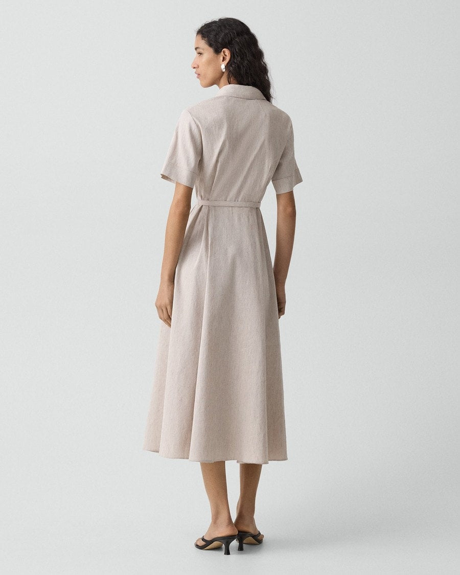 Belted Shirt Dress in Textured Linen