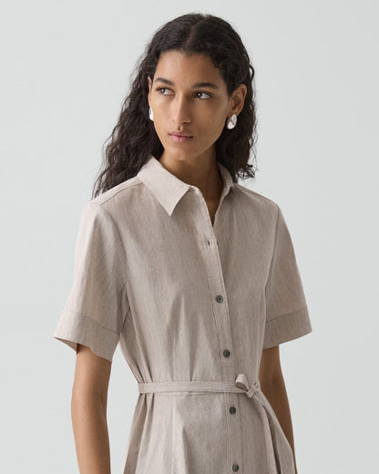 Belted Shirt Dress in Textured Linen