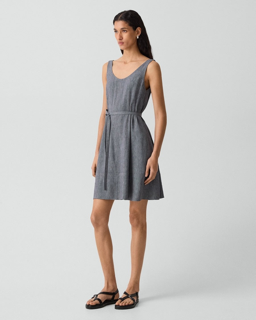 Fit-and-Flare Tank Dress in Fluid Linen